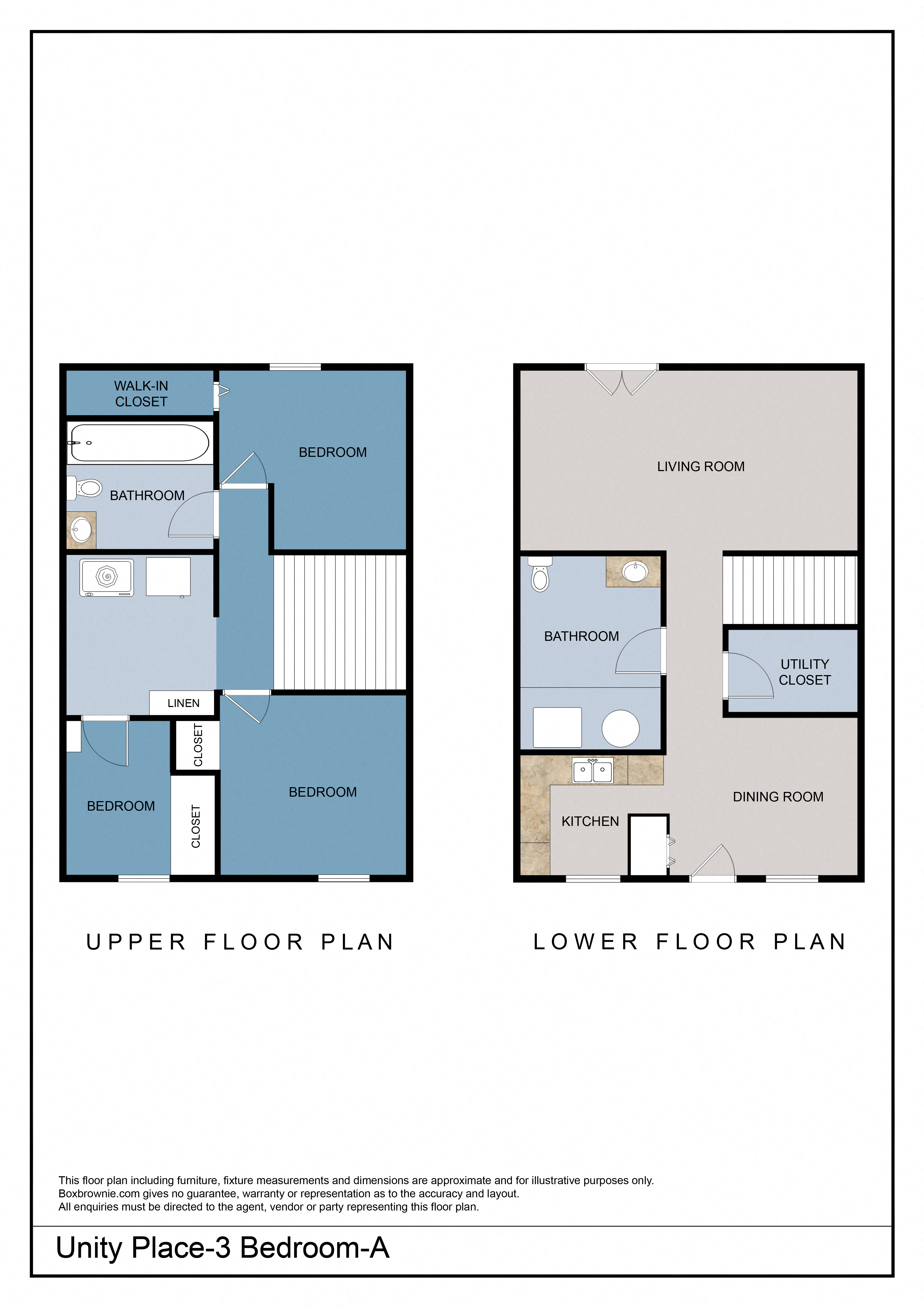 Floor plan for 3 beds, 1 bath, 1000 sqft